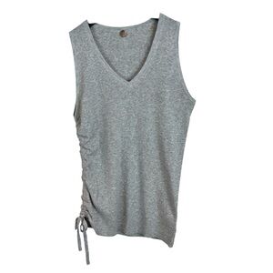 Margaret O'Leary | Gray Ribbed V-Neck Tank w Side Ruching, M